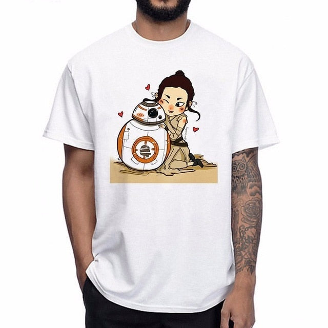 Camiseta Star Wars dibujo BB-8 y Rey