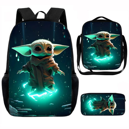 Ensemble sac à dos et boite à lunch fille baby yoda fluo